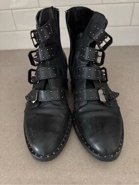 Women's Black Studded Buckle Ankle Booties